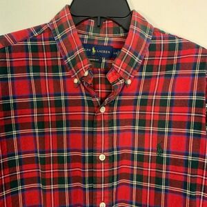 Polo Ralph Lauren Mens L Custom Fit Plaid Button Down Shirt Red Green Flannel